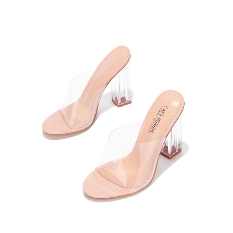 Cape Robbin Edna Clear Chunky Block High Square Open Toe Heels Sandals Nude - Image 2